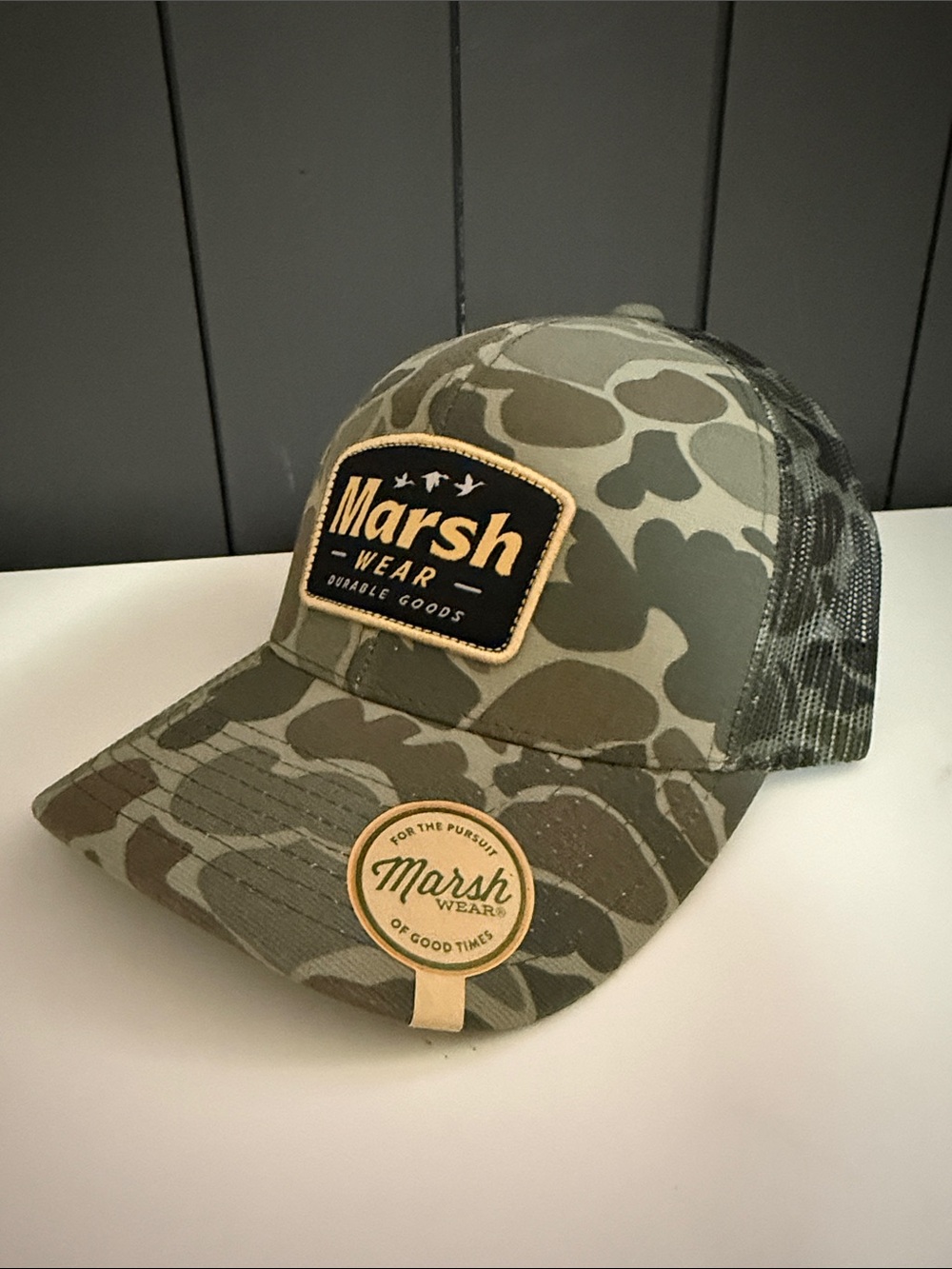Marsh Wear Olive Green and Navy Mesh Back Trucker Hat